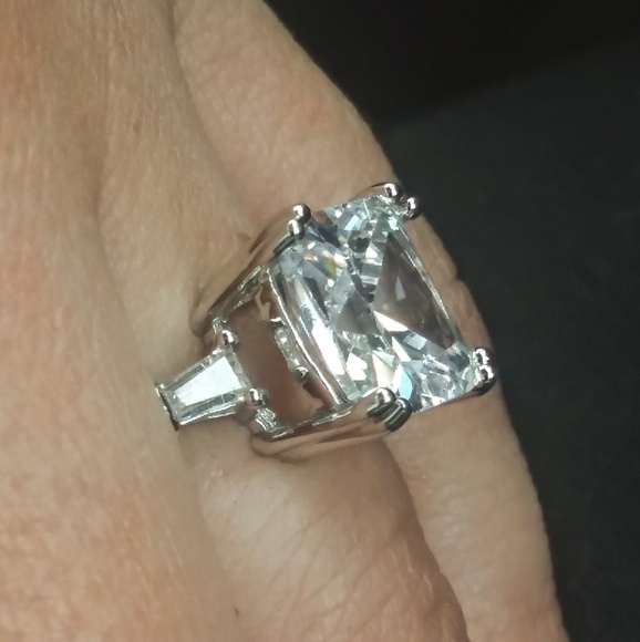 Diamond Asscher 925 Sterling Silver Ring - Picture 7 of 7